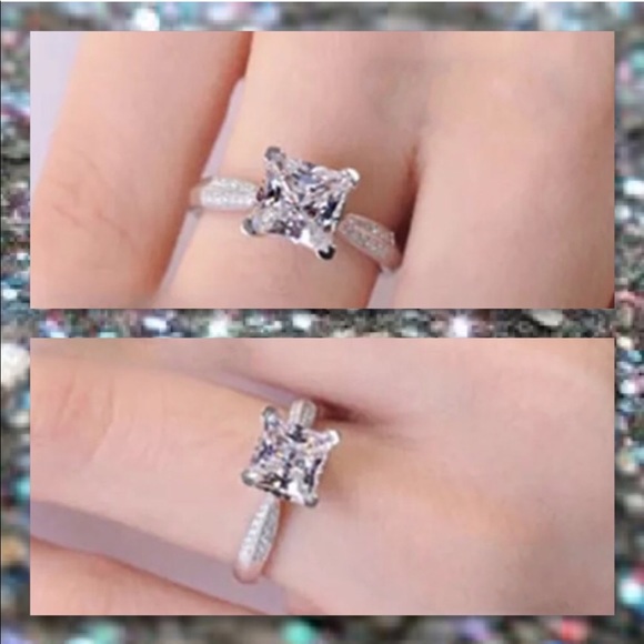 2Ct Princess Cut Half Sizes VVS 925 Silver Engagement Ring - Picture 13 of 15